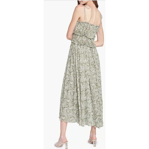 En Saison Sole Abstract Green Smock Midi Dress Size Large Cottage BOHO Milkmaid - Picture 4 of 16